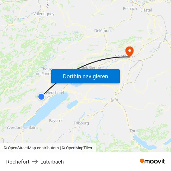 Rochefort to Luterbach map