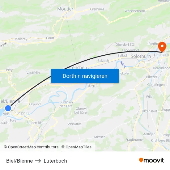 Biel/Bienne to Luterbach map