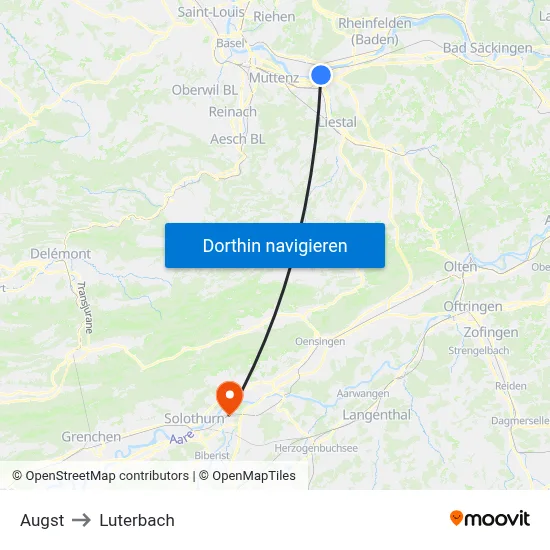 Augst to Luterbach map
