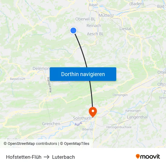 Hofstetten-Flüh to Luterbach map