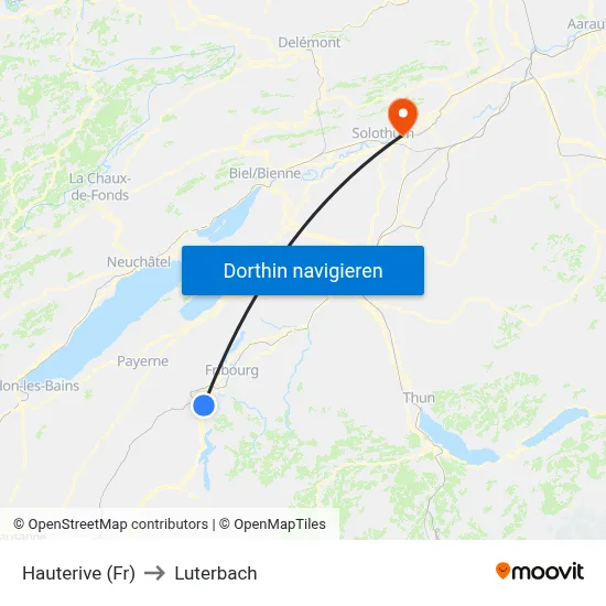 Hauterive (Fr) to Luterbach map