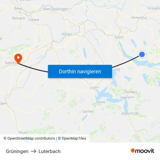 Grüningen to Luterbach map