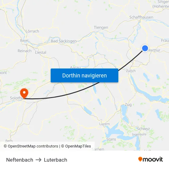 Neftenbach to Luterbach map
