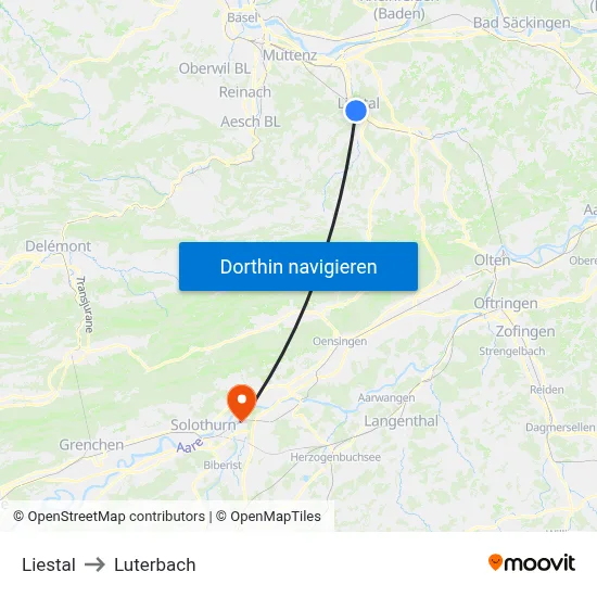 Liestal to Luterbach map