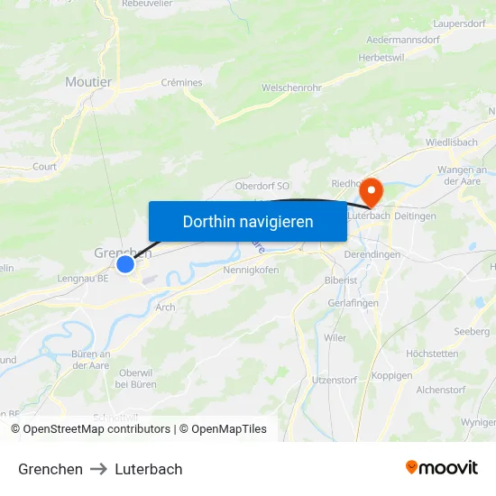Grenchen to Luterbach map