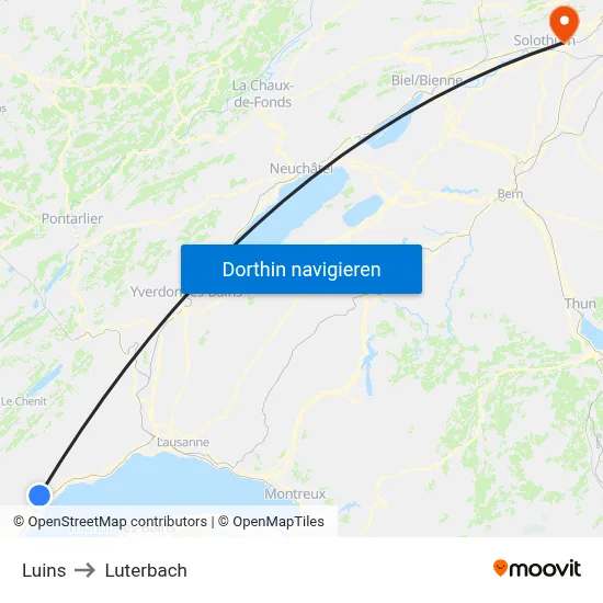 Luins to Luterbach map