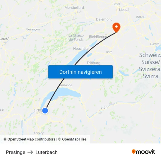 Presinge to Luterbach map