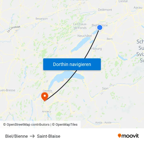 Biel/Bienne to Saint-Blaise map