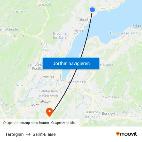 Tartegnin to Saint-Blaise map