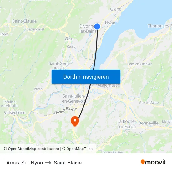 Arnex-Sur-Nyon to Saint-Blaise map
