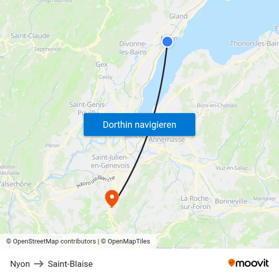 Nyon to Saint-Blaise map