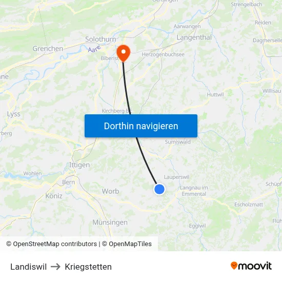 Landiswil to Kriegstetten map