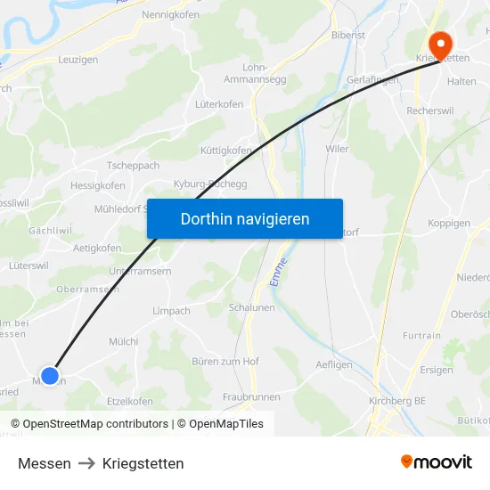 Messen to Kriegstetten map