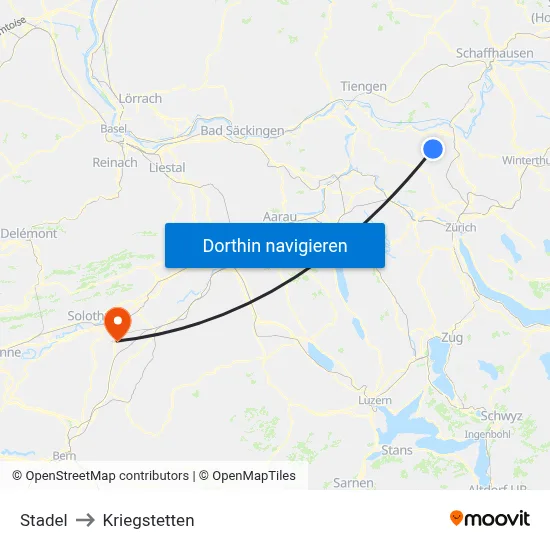 Stadel to Kriegstetten map