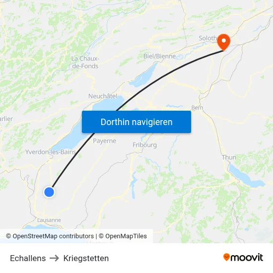 Echallens to Kriegstetten map