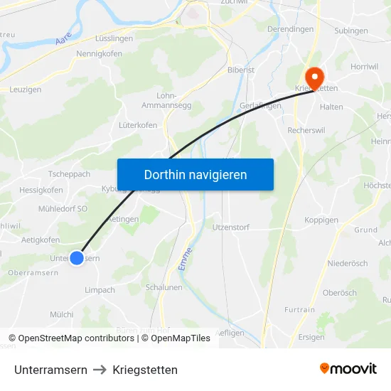 Unterramsern to Kriegstetten map