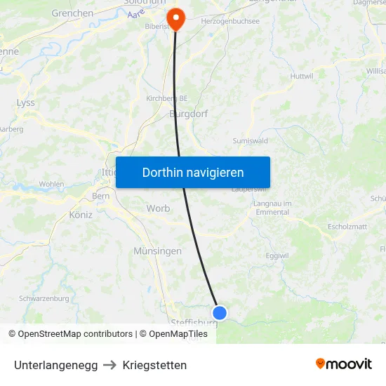 Unterlangenegg to Kriegstetten map