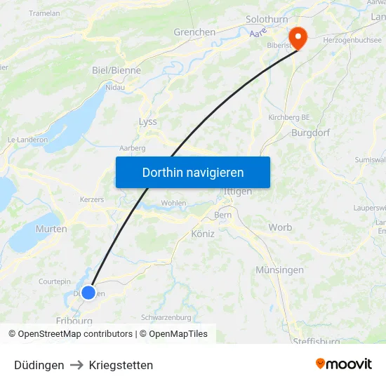 Düdingen to Kriegstetten map