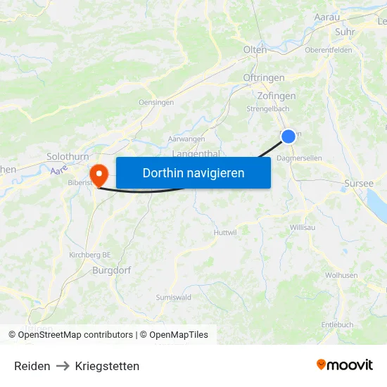 Reiden to Kriegstetten map