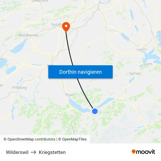 Wilderswil to Kriegstetten map