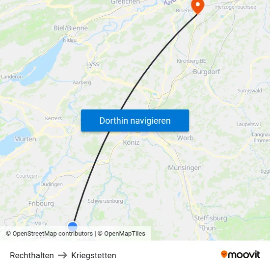 Rechthalten to Kriegstetten map