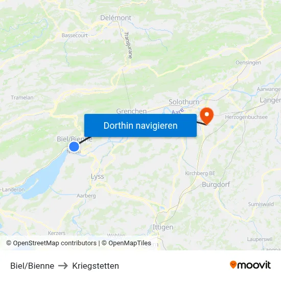 Biel/Bienne to Kriegstetten map