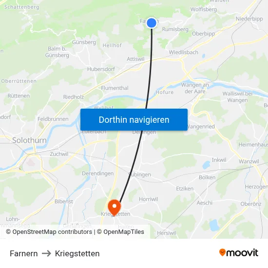 Farnern to Kriegstetten map