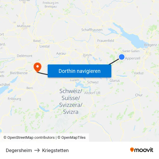 Degersheim to Kriegstetten map