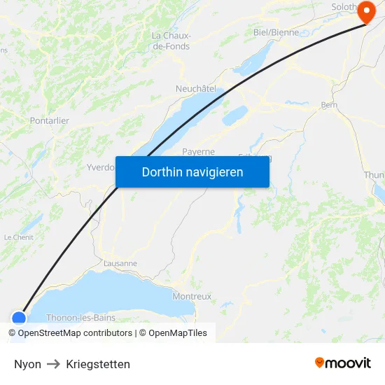 Nyon to Kriegstetten map