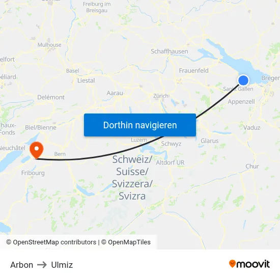 Arbon to Ulmiz map