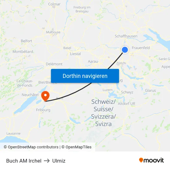 Buch AM Irchel to Ulmiz map