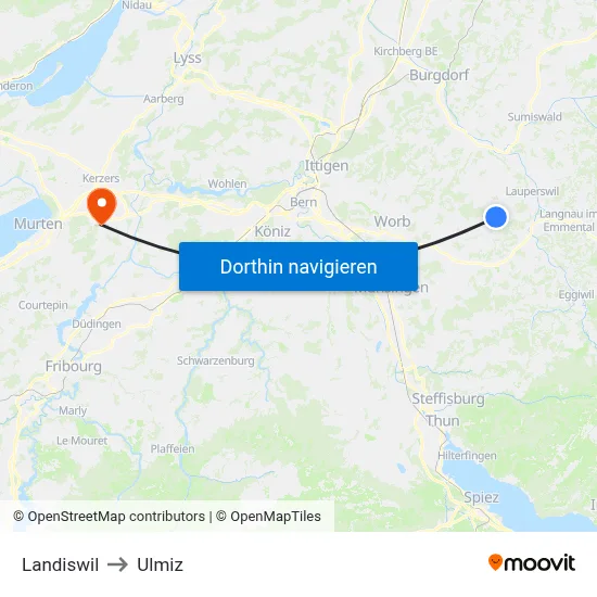 Landiswil to Ulmiz map