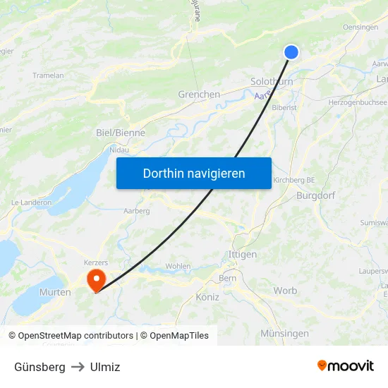 Günsberg to Ulmiz map