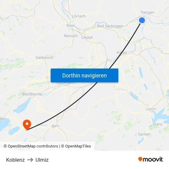 Koblenz to Ulmiz map