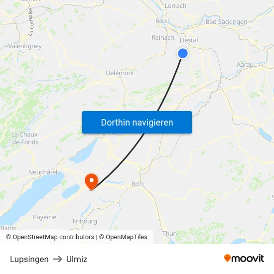 Lupsingen to Ulmiz map