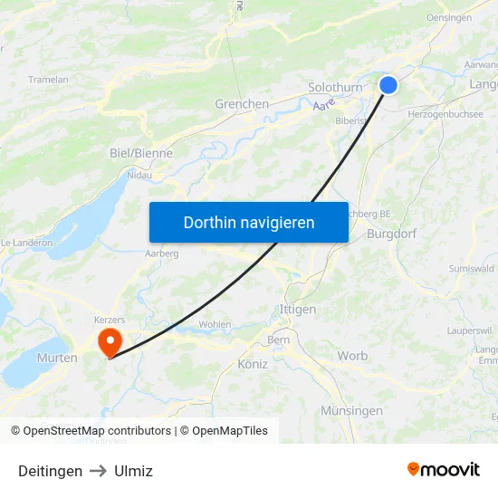 Deitingen to Ulmiz map