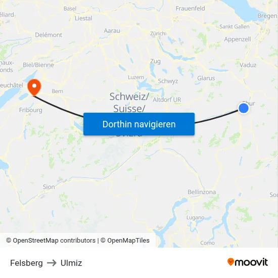 Felsberg to Ulmiz map