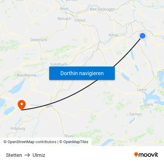 Stetten to Ulmiz map