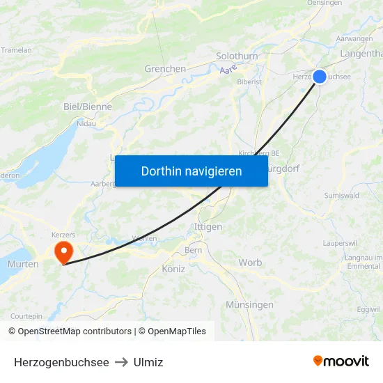 Herzogenbuchsee to Ulmiz map