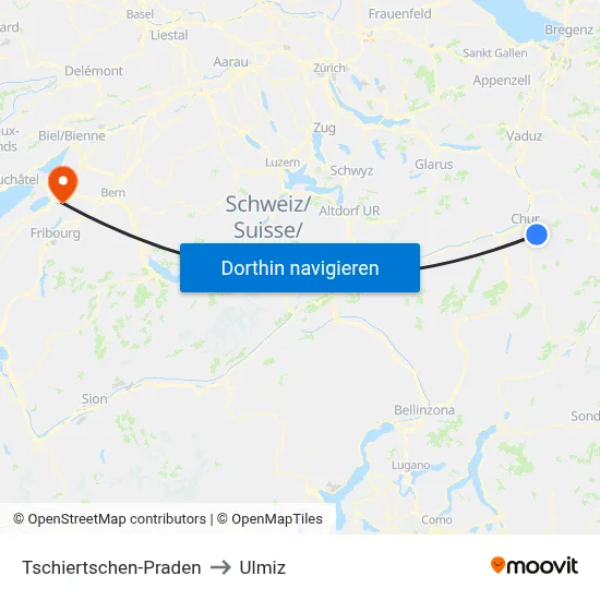 Tschiertschen-Praden to Ulmiz map