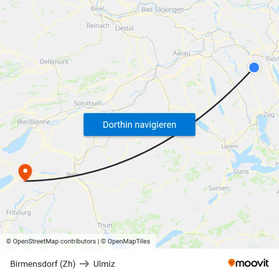 Birmensdorf (Zh) to Ulmiz map