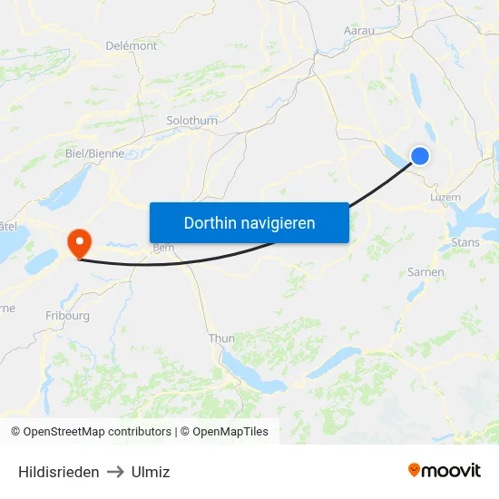 Hildisrieden to Ulmiz map