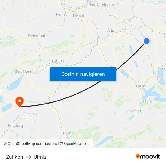 Zufikon to Ulmiz map