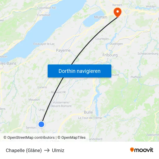 Chapelle (Glâne) to Ulmiz map