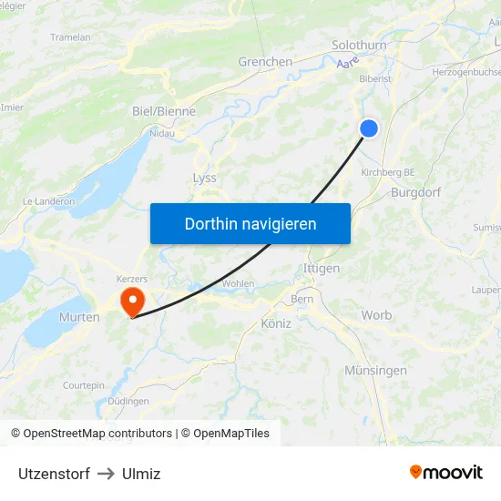 Utzenstorf to Ulmiz map