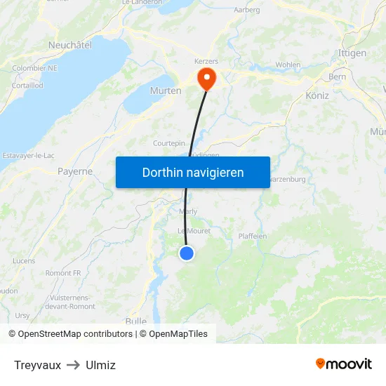 Treyvaux to Ulmiz map