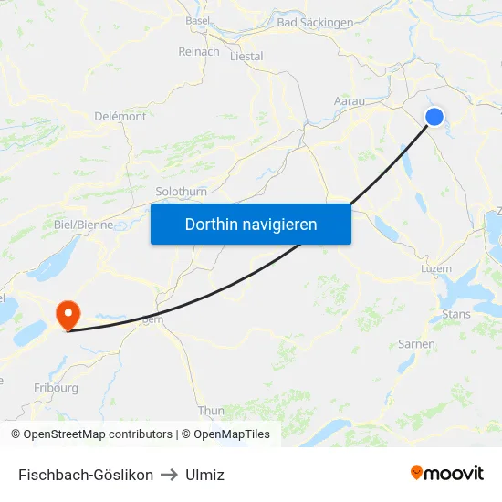Fischbach-Göslikon to Ulmiz map