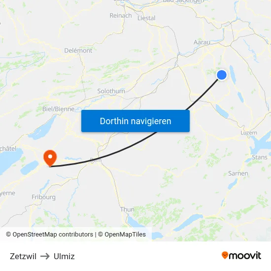 Zetzwil to Ulmiz map