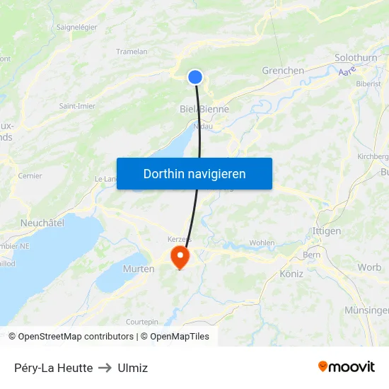 Péry-La Heutte to Ulmiz map