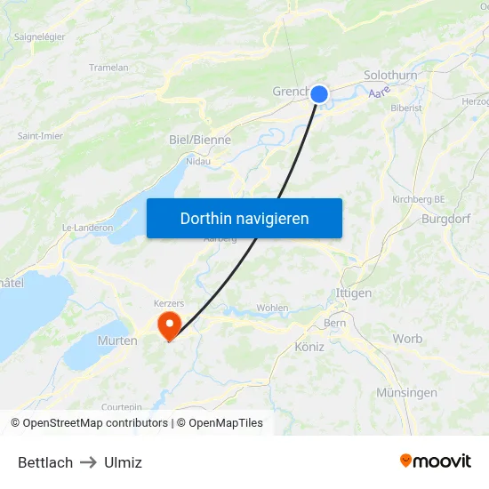 Bettlach to Ulmiz map